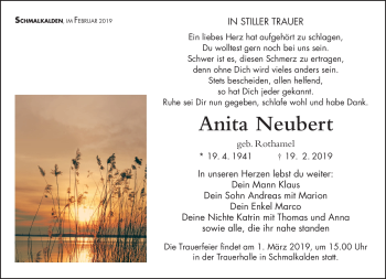 Traueranzeige von Anita Neubert von Südthüringer Presse