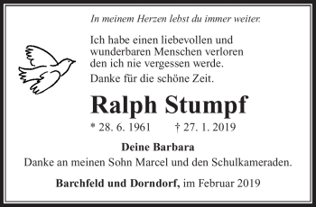 Traueranzeige von Ralph Stumpf von Südthüringer Presse
