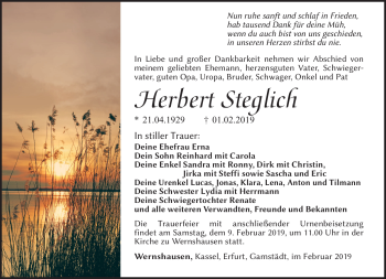Traueranzeige von Herbert Steglich von Südthüringer Presse