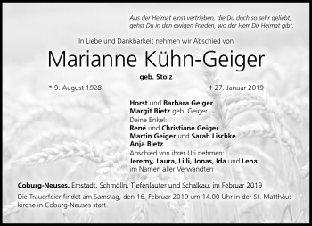 Traueranzeige von Marianne Kühn-Geiger von Neue Presse Coburg