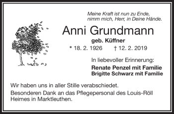 Traueranzeige von Anni Grundmann von Frankenpost