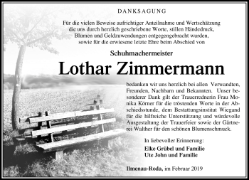 Traueranzeige von Lothar Zimmermann von Südthüringer Presse