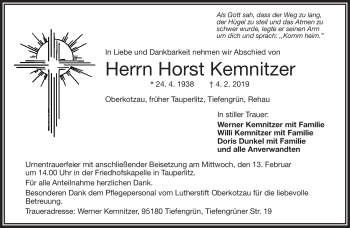 Traueranzeige von Horst Kemnitzer von Frankenpost