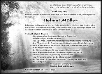 Traueranzeige von Helmut Möller von Südthüringer Presse