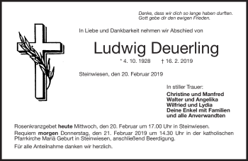 Traueranzeige von Ludwig Deuerling von Neue Presse Coburg