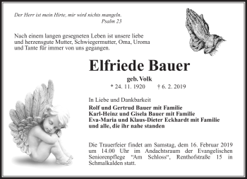 Traueranzeige von Elfriede Bauer von Südthüringer Presse