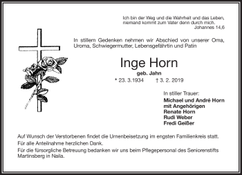 Traueranzeige von Inge Horn von Frankenpost
