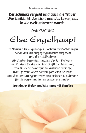 Traueranzeige von Else Engelhaupt von Südthüringer Presse