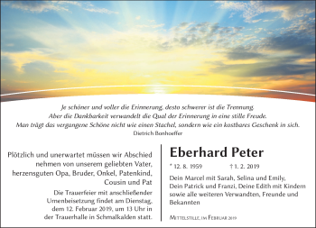 Traueranzeige von Eberhard Peter von Südthüringer Presse