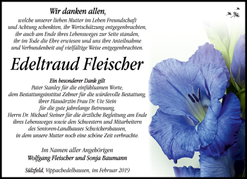 Traueranzeige von Edeltraud Fleischer von Südthüringer Presse