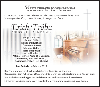 Traueranzeige von Erich Fröba von Südthüringer Presse