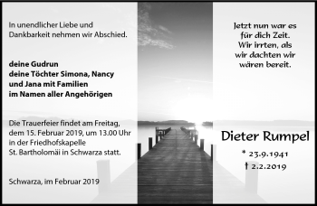 Traueranzeige von Dieter Rumpel von Südthüringer Presse