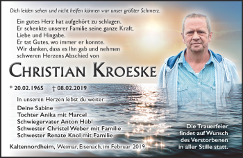 Traueranzeige von Christian Kroeske von Südthüringer Presse