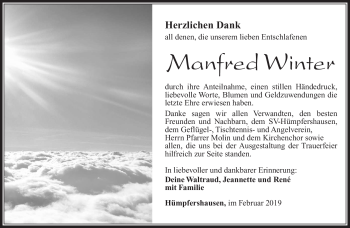 Traueranzeige von Manfred Winter von Südthüringer Presse
