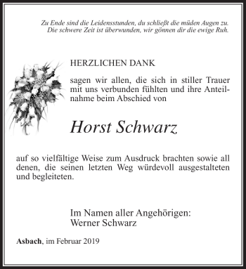 Traueranzeige von Horst Schwarz von Südthüringer Presse