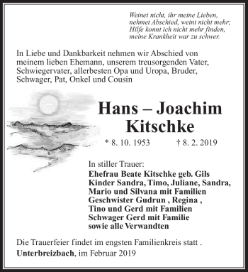 Traueranzeige von Hans-Joachim Kitschke von Südthüringer Presse