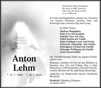 Traueranzeige von Anton Lehm von Südthüringer Presse