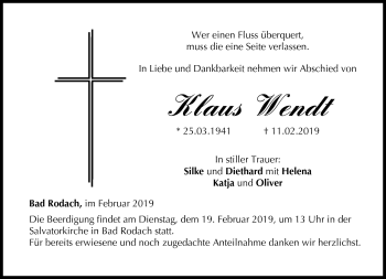 Traueranzeige von Klaus Wendt von Neue Presse Coburg