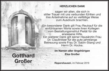 Traueranzeige von Gotthard Großer von Südthüringer Presse