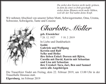Traueranzeige von Charlotte Möller von Südthüringer Presse