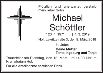 Traueranzeige von Michael Schöttler von Frankenpost