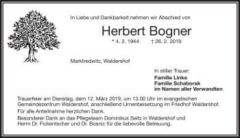 Traueranzeige von Herbert Bogner von Frankenpost