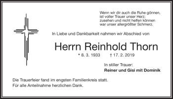 Traueranzeige von Reinhold Thorn von Frankenpost