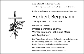 Traueranzeige von Herbert Bergmann von Frankenpost