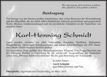 Traueranzeige von Karl-Henning Schmidt von Südthüringer Presse