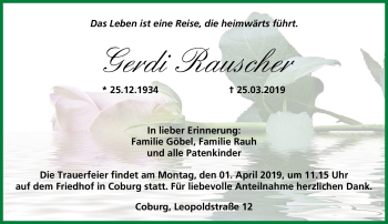 Traueranzeige von Gerdi Rauscher von Neue Presse Coburg