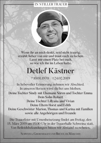 Traueranzeige von Detlef Kästner von Südthüringer Presse