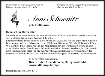 Traueranzeige von Anni Schoenitz von Südthüringer Presse
