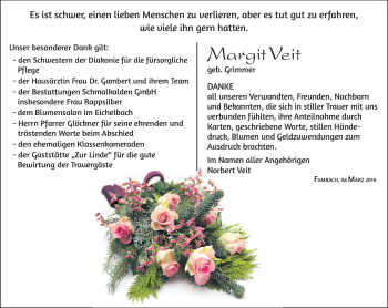 Traueranzeige von Margit Veit von Südthüringer Presse
