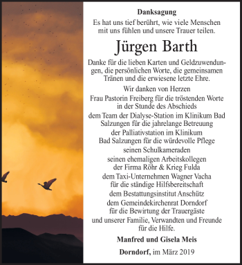 Traueranzeige von Jürgen Barth von Südthüringer Presse