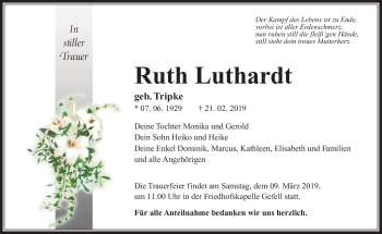 Traueranzeige von Ruth Luthardt von Südthüringer Presse