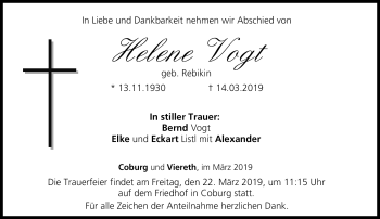 Traueranzeige von Helene Vogt von Neue Presse Coburg