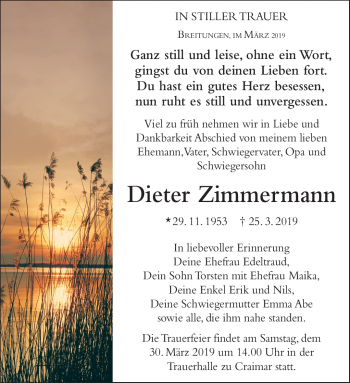 Traueranzeige von Dieter Zimmermann von Südthüringer Presse