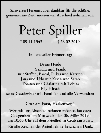 Traueranzeige von Peter Spiller von Neue Presse Coburg