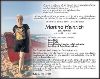 Traueranzeige von Martina Heinrich von Südthüringer Presse