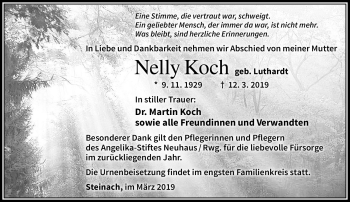 Traueranzeige von Nelly Koch von Südthüringer Presse