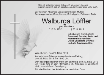 Traueranzeige von Walburga Löffler von Neue Presse Coburg