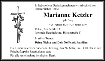 Traueranzeige von Marianne Ketzler von Frankenpost