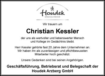 Traueranzeige von Christian Kessler von Frankenpost