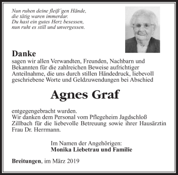 Traueranzeige von Agnes Graf von Südthüringer Presse