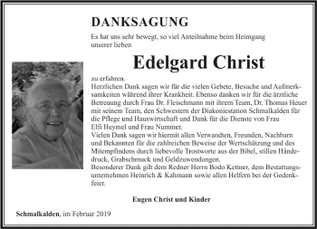 Traueranzeige von Edelgard Christ von Südthüringer Presse