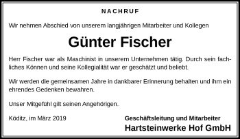 Traueranzeige von Günter Fischer von Neue Presse Coburg