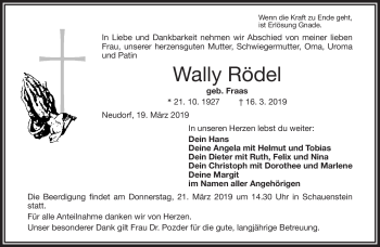 Traueranzeige von Wally Rödel von Frankenpost