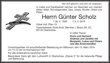 Traueranzeige von Günter Scholz von Frankenpost