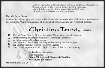 Traueranzeige von Christina Trost von Südthüringer Presse