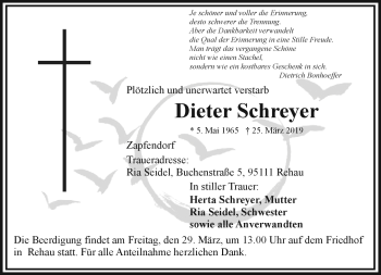 Traueranzeige von Dieter Schreyer von Frankenpost